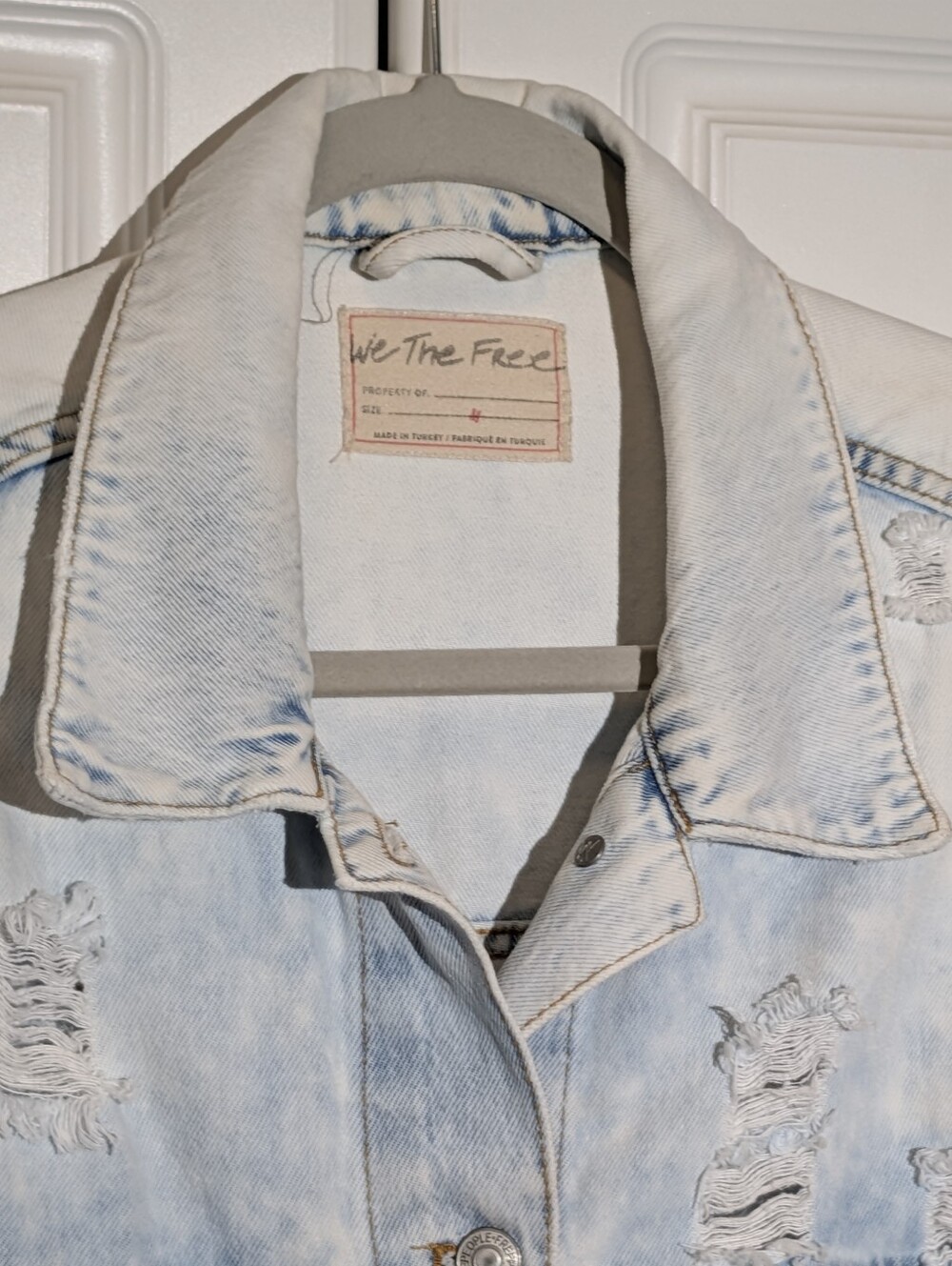 We The free, Light Wash, Long, Distressed, Trucker Denim Jacket - Women M/L - Picture 2 of 12